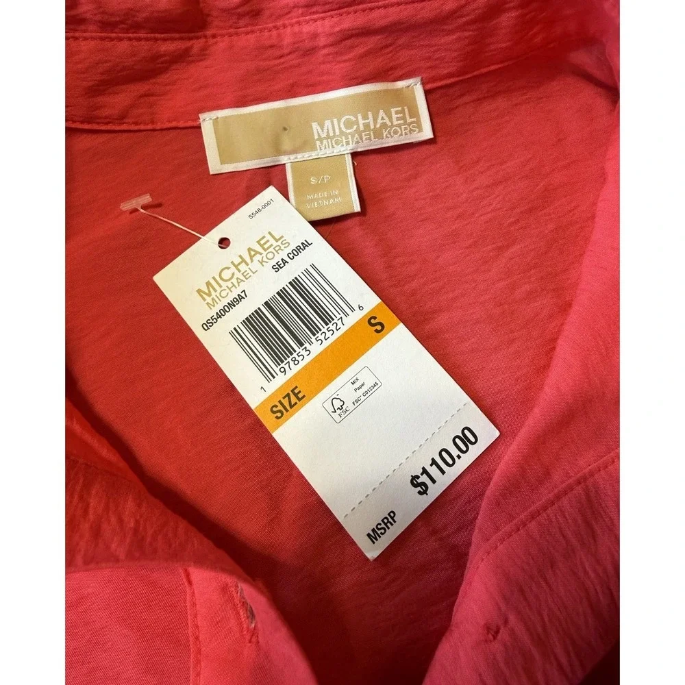 NWT Michael Kors Tie‎ Front Blouse Coral Red Womens Size Small